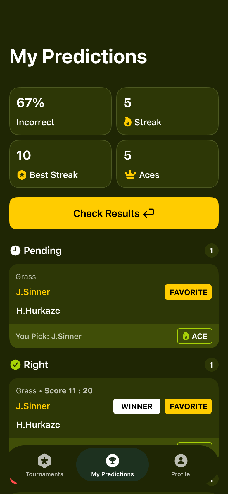 Grand Ace predictions and accuracy screen